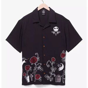 Disney The Nightmare Before Christmas Jack Skellington Roses Woven Button-Up - M